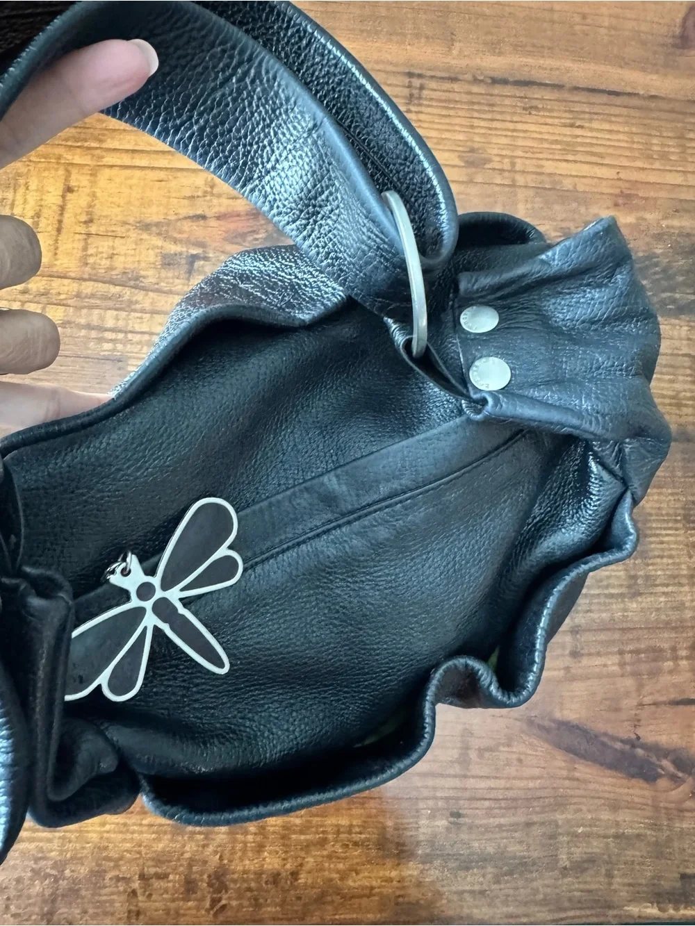Tenorio Black Pebbled Leather Hobo Bag